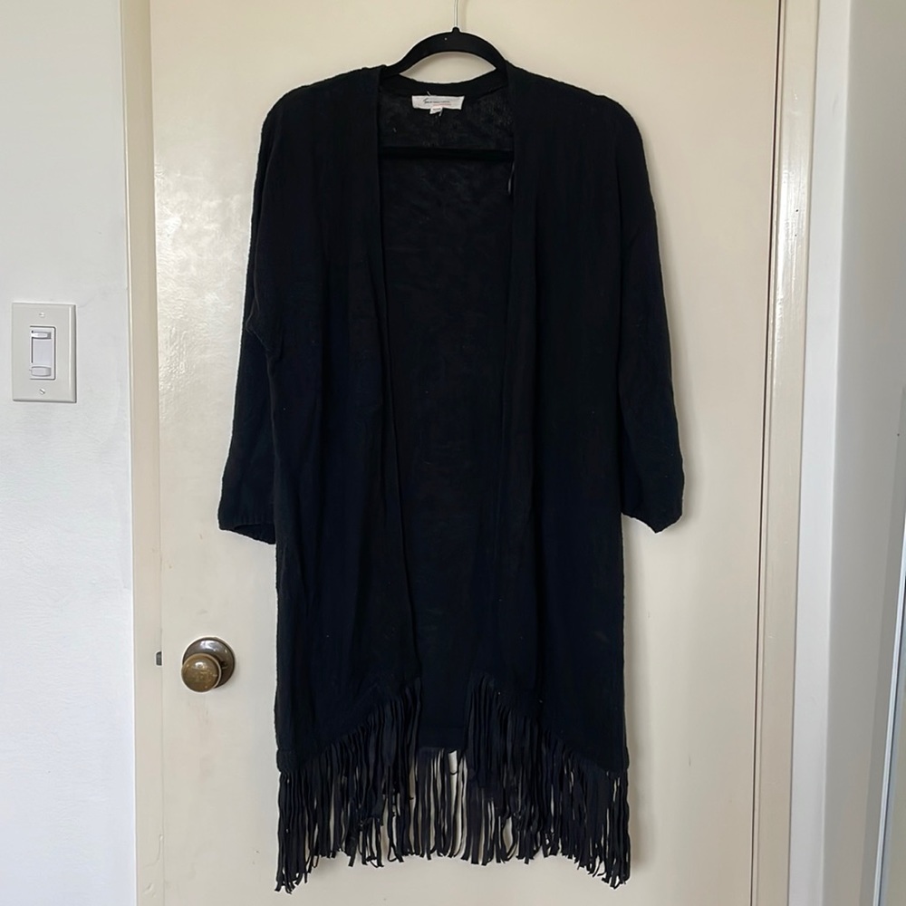 Two by Vince Camuto fringe open cardigan in black size M